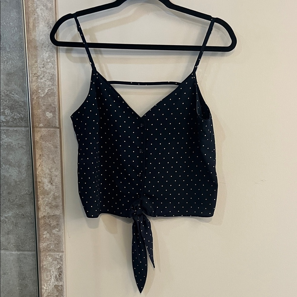 J.O.A. Navy Polka Dot Tie-Front Cami Top